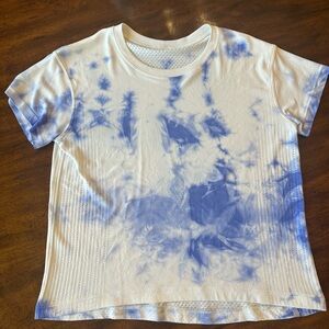 Lululemon Train To Be Short Sleeve White Blue Tie Dye Mesh Athletic Shirt Sz 6
